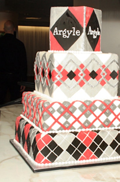 Allyson Meredith Cakes supplied a four-tiered creation decorated in an argyle pattern for the magazine launch.
