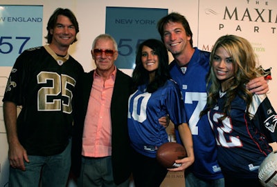 Maxim models wearing Patriots and Giants jerseys posed with celebrities like man-about-town Jerry O'Connell and his brother Charlie.