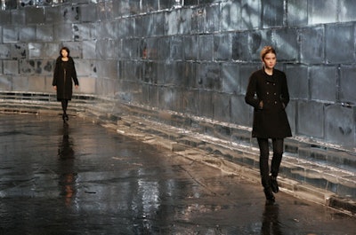 The icy backdrop fit with Yohji Yamamoto's collection of fall/winter sportswear.
