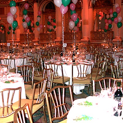 At the New York Pop's 18th birthday gala at the Plaza, pink and green balloons served as simple centerpieces, and matched the colors of the shrimp, crab and asparagus first course.