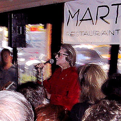 Honorary chairman Pauline Trigere addressed the gathering in the Patio Room of Martini's.
