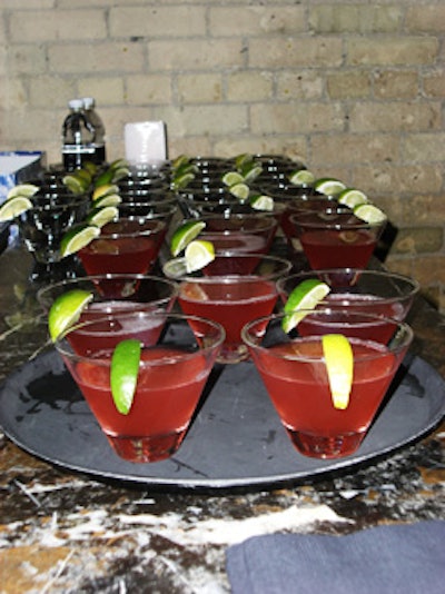 Cosmopolitans in stemless martini glasses were the signature drinks of the event.