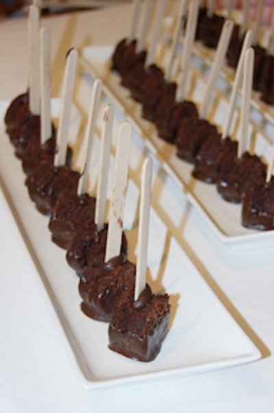 Creative Catering by Cathy served chocolate-dipped brownie lollipops.