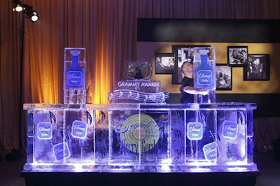 An ice bar bore the Grammys' 50th-anniverary logo.
