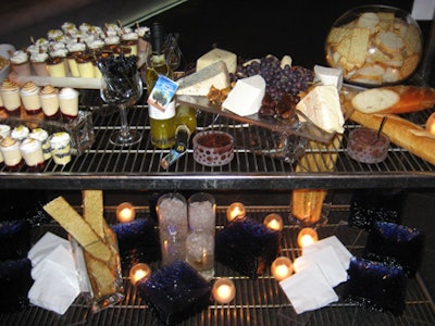 A metal kitchen cart held the catered offerings.