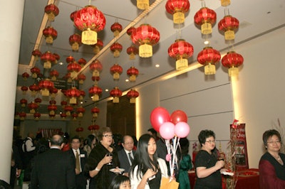 Red and gold Chinese lanterns hung from the ceiling.