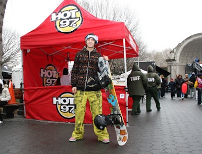 Amateur snowboarders showed up in the afternoon to test their 'railing' skills.