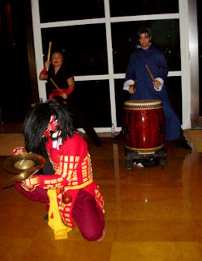 A Chinese dancer accompanied by two drummers welcomed guests at the entrance to the Mandarin Oriental Miami.