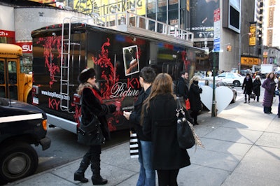 To reach the widest audience and attract a large amount of foot traffic, K-Y parked its bus on 45th Street in Times Square.