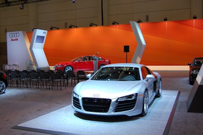Audi's simple but eye-catching bright-orange panel popped against the neutral colours of the convention centre's floors and walls.