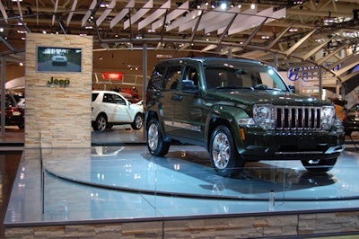 A natural-coloured stone wall reflected Jeep's rugged, outdoorsy image.
