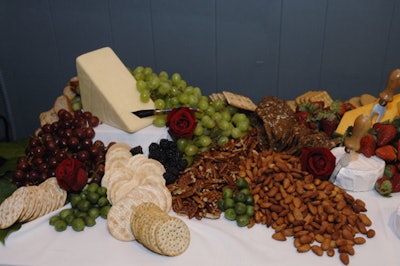 Peckish created a sprawling cheese platter that included a selection of nuts and fruit.