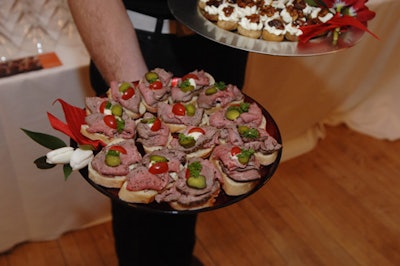 Hors d'oeuvres included beef tenderloin with horseradish cream canapes.