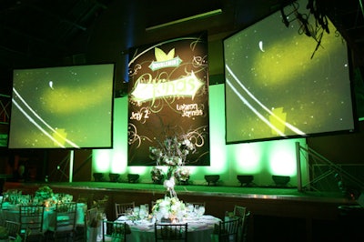 Three giant screens flanked the stage at the Two Kings dinner, where host Jay-Z made a speech.