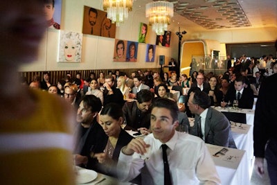 The event rearranged the restaurant's normal table setup so all guests faced the screen at the rear. Even the booths at the side had smaller screens to watch the film.