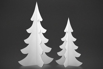 Icon Event Rentals is offering white tree-shaped decor pieces in two heights.