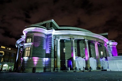 Mediaco lit the outside of Convocation Hall in pinks and purples.