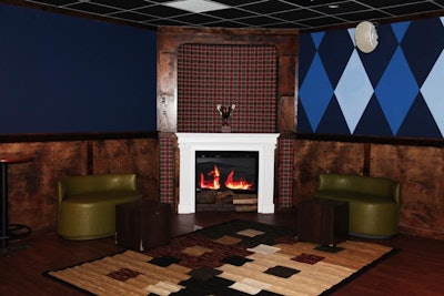 The 'Clubhouse' is a space within a space, a section of the venue situated inside a structure built to look like a golf course's club house. The preppy spot, adorned with argyle-patterned walls, a working fireplace, and video games embedded in the table tops, serves as a venue for private parties.