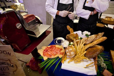 Market Meat shaved prosciutto on site and served it with a variety of breads.