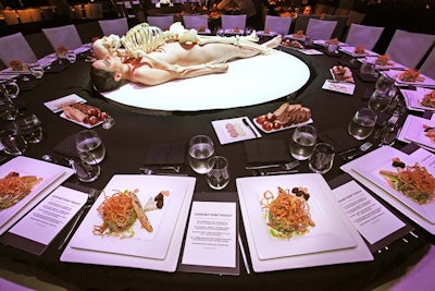 On the room's round tables, nudes were draped with skeletons, a nod to one of Abramović's performance pieces.