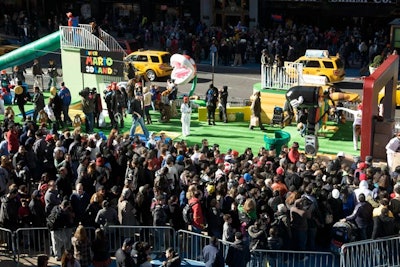 Starting at 10 a.m. Nintendo took over Times Square's Military Island with a public promotion to launch its latest game, Super Mario 3D Land. Appropriately, the Japanese video game company built a life-size version of the title for kids and adults to play in for the day.