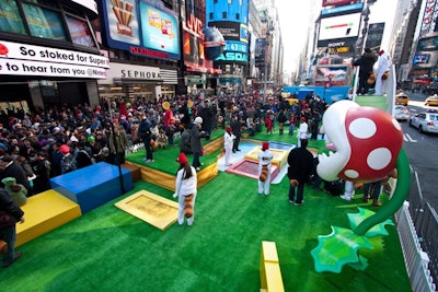 The open-air setting, which was designed with Military Island's narrow footprint in mind, took on a linear shape, guiding visitors through large-scale sculptures of the game's imagery and interactive elements like trampolines and slides.