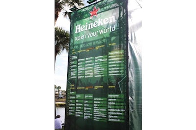 Heineken displayed the festival schedule at the entrance to its large bar and lounge area in the middle of the property.
