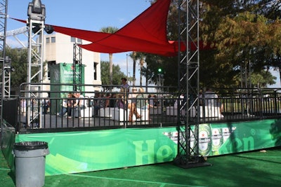 Heineken created three large platforms with lounge seating and partial shade.