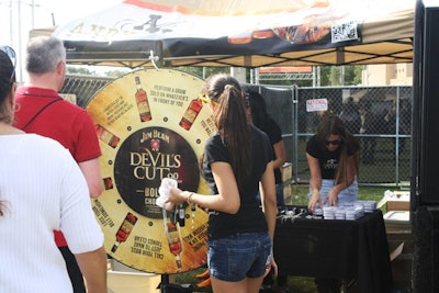 Each item on the wheel at the Jim Beam booth provided an idea of something bold to do (such as 'bet $1,000 on black at the next casino you walk in to') to tie into the promotion of new Devil's Cut bourbon as a 'bold choice.'
