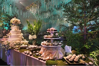 The prop wedding cake from the movie was on display at the premiere party.