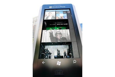 The enormous 55-foot-tall replica of a Windows Phone device was designed to highlight the system's tiles, icons the software platform uses to group apps together. The six-story structure was divided into two stages that, when not used for a live performance, were covered by digital video walls.