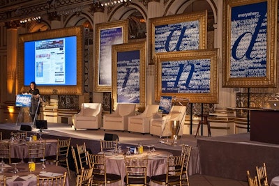 The WWD Apparel & Retail C.E.O. Summit used the Plaza's grand ballroom as the main space for its general sessions. As a way to fashion a more intimate environment for the gathered industry executives, the organizers reconfigured the layout and constructed a stage along the longer, northern side of the room rather than using the space's existing platform on the west end.