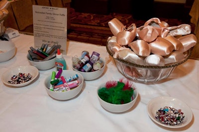 Another station held a bowl of ballet slippers used, and signed, by Joffrey dancers.