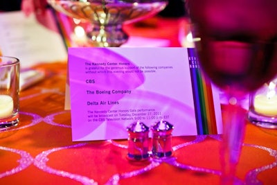 Small branded cards on the dinner tables listed the night's top sponsors—CBS, the Boeing Company, and Delta Air Lines.