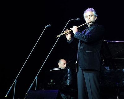 In a nod to its Italian roots, Pirelli tapped renowned Italian tenor Andrea Bocelli to provide the evening's surprise entertainment. Bocelli performed a half-dozen songs.