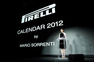 Julianne Moore, a 2011 Pirelli calendar model, served as master of ceremonies for the gala, addressing guests on a custom-built 32- by 24-foot stage and in front of a 32- by 18-foot screen.