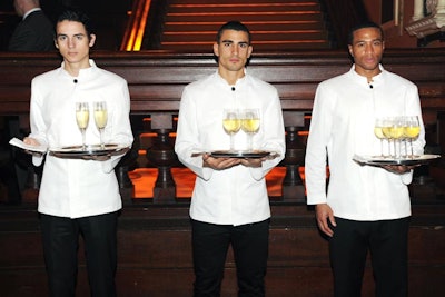 Caterer Olivier Cheng had a small fleet of waiters greeting guests with drinks immediately beyond the step-and-repeat. Of the Drill Hall's total 38,556 square feet of space, 16,218 square feet was used for back of house.