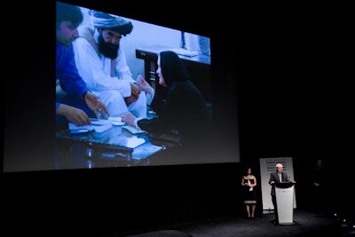 Donald Goodrich accepted the humanitarian award on behalf of his late wife, Sally Goodrich, who built a school for girls in Afghanistan in honour of her son. Guests watched video clips of Sally Goodrich meeting with elders in an Afghanistan village.