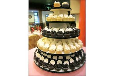 Black-and-white wedding cupcake tower