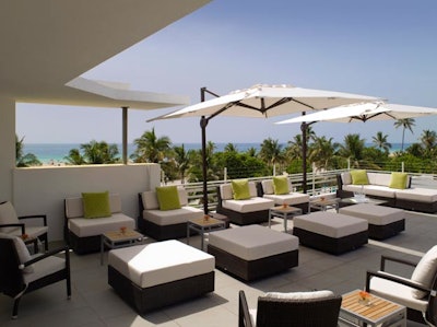 The rooftop lounge Intimissi has daybeds and love seats, and overlooks the Atlantic Ocean.