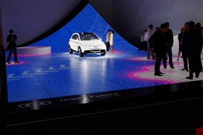 Copenhagen-based design firm Big developed Audi's Urban Future as part of the firm's entry for the 2010 Audi Urban Future Award. The installation featured the A2 e-tron concept car and an interactive LED surface where light follows the feet of those who walk on it.