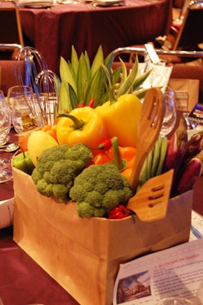 Solutions With Impact created original centrepieces out of vibrant vegetables and cooking utensils.