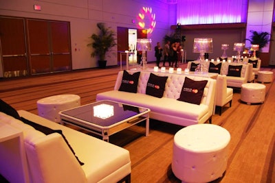 Chefs relaxed in the V.I.P. lounge before the competition. The space was filled with white lounge furniture lined with World MasterCard pillows.