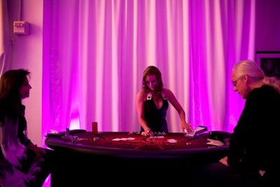 Dealers from in from the Hard Rock Casino in Tampa manned two blackjack tables in the casino-style room in the rear. In compliance with New York law, guests couldn't gamble for money but played with chips.