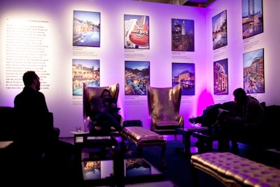 Hard Rock also wanted to highlight the growth of its hotel and casino portfolio and used a gallery-like lounge area to showcase its various properties.