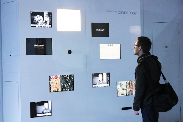 Onomono Media created a digital photo wall for the store, which includes a camera to take photos and screens to show the snapshots alongside promotional imagery from Condé Nast.