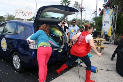 To highlight the added cargo space, Toyota invited guests to race the clock to stuff the vehicle full of blankets and stuffed animals. The team with the fastest time each day won a prize.