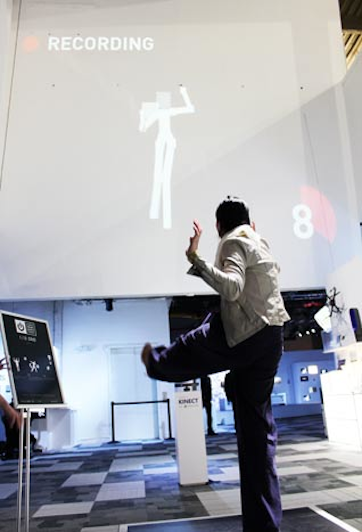 Another interactive installation is the one from Erik Mika, which uses an Xbox Kinect to capture a person's movements and then uses the digital illustration in a collage projected against a wall.