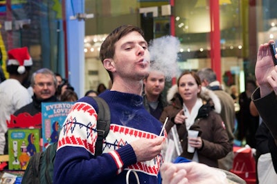 The 'packing peanuts' were dipped into dry ice, which surrounded them with smoke that guests exhaled.