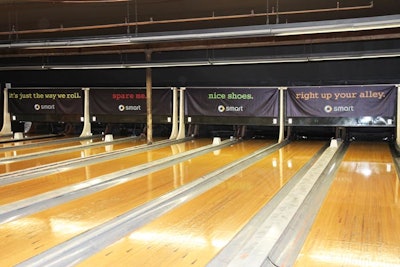 Smart signage hung above the bowling alleys at the Gutter.